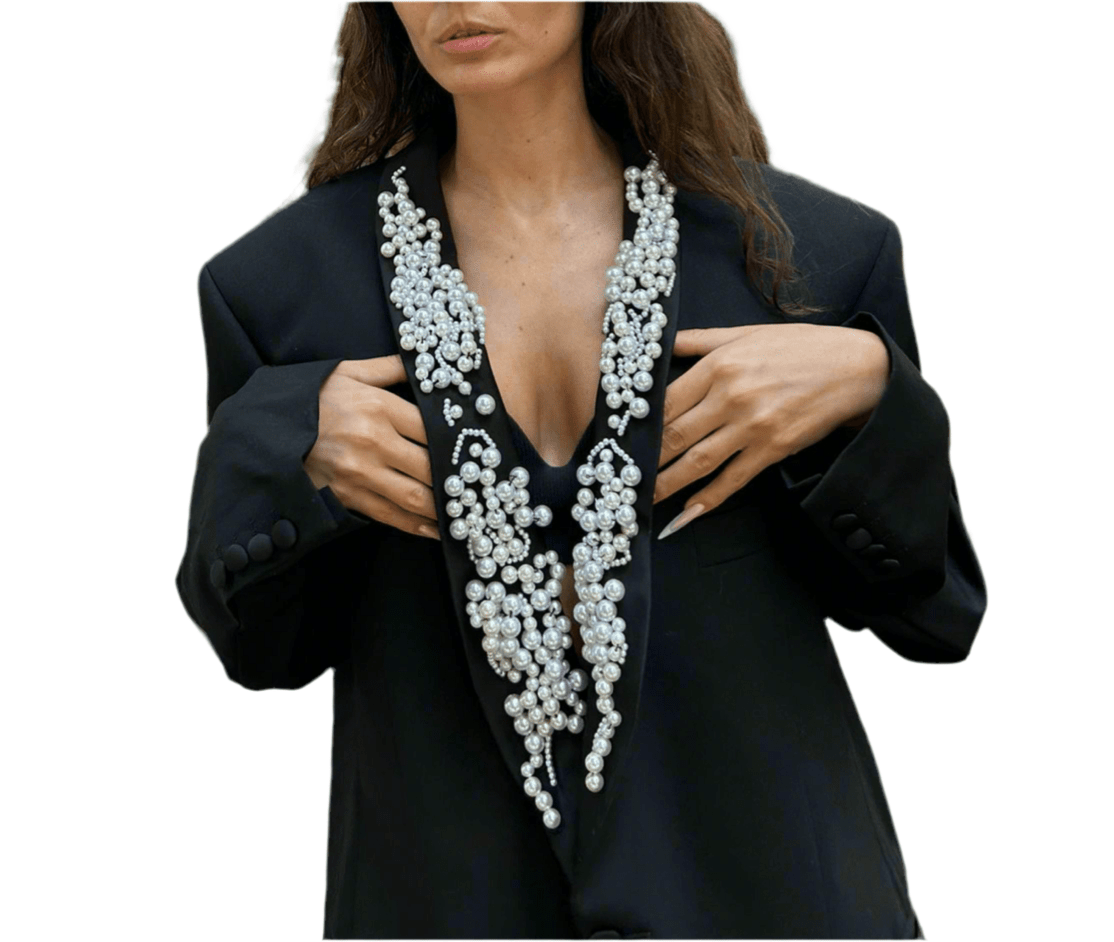 Sacou accesorizat manual cu perle - Allabout_painting