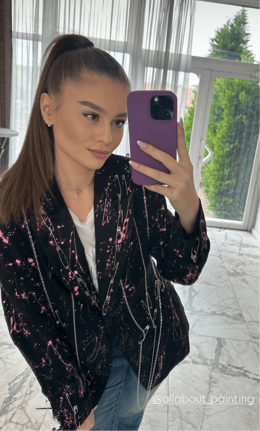 Sacou Pink Splash cu lanturi - Allabout_painting