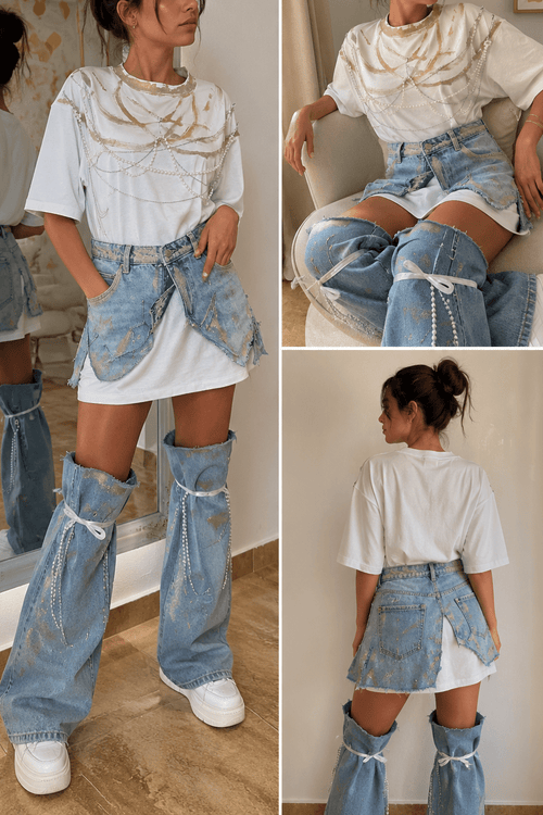 Set full outfit - tricou cu fustă și jambiere - Allabout_painting