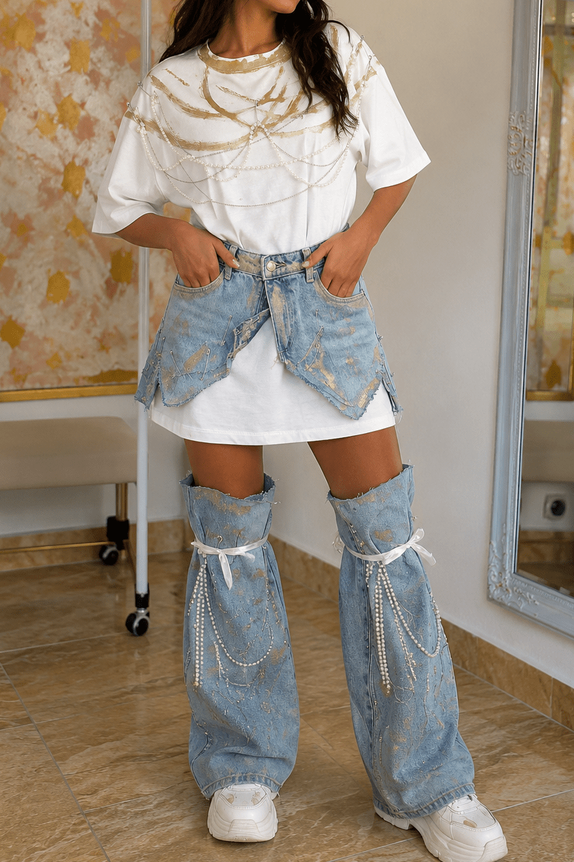 Set full outfit - tricou cu fustă și jambiere - Allabout_painting