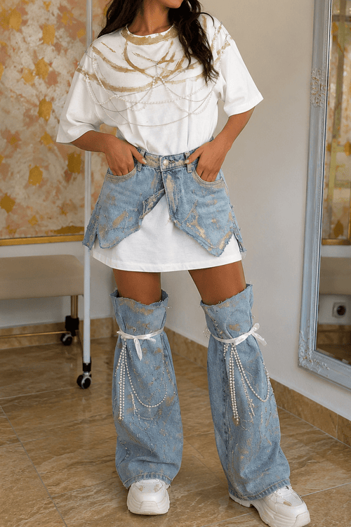 Set full outfit - tricou cu fustă și jambiere - Allabout_painting