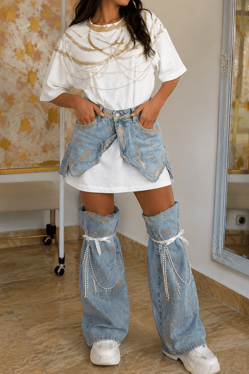Set full outfit - tricou cu fustă și jambiere - Allabout_painting