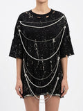 Tricou accesorizat cu perle și lanțuri - Allabout_painting