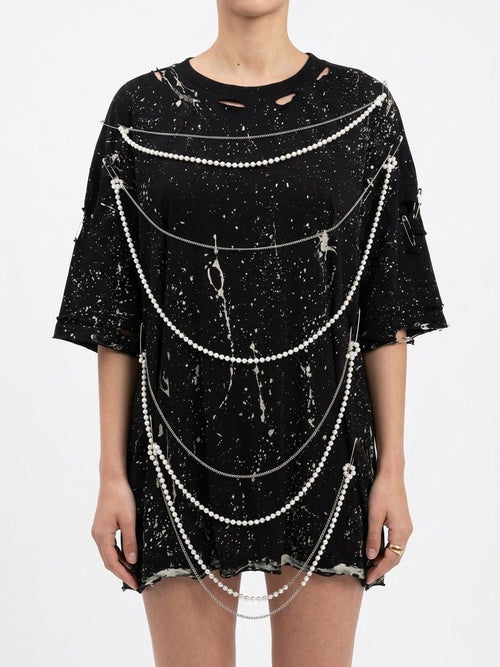 Tricou accesorizat cu perle și lanțuri - Allabout_painting