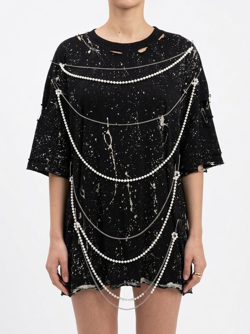 Tricou accesorizat cu perle și lanțuri - Allabout_painting