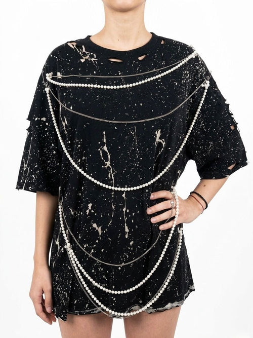 Tricou accesorizat cu perle și lanțuri - Allabout_painting