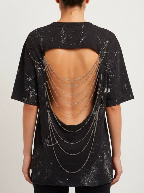Tricou oversize pictat cu lanțuri și decupaj pe spate - Allabout_painting