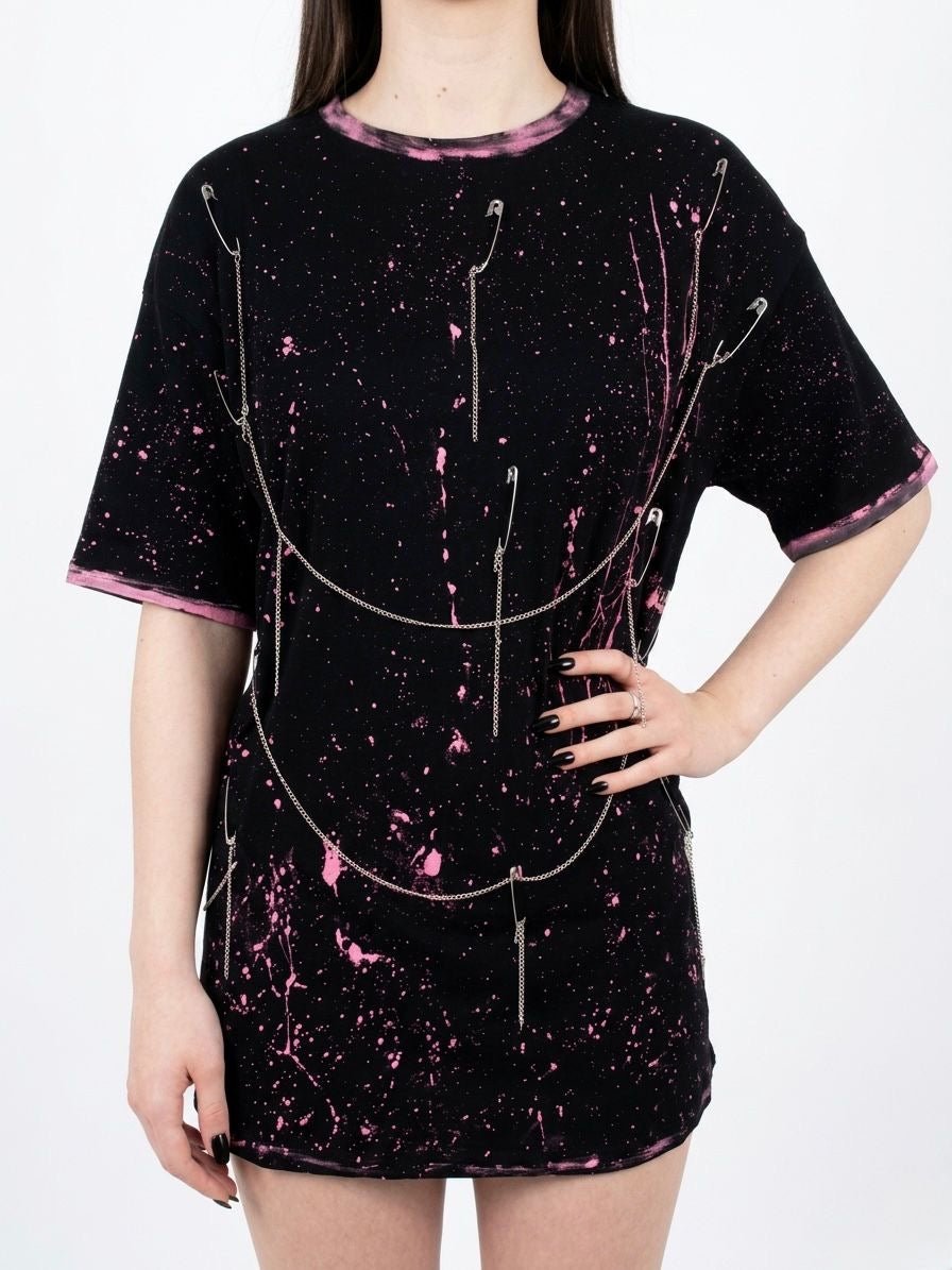 Tricou Pink splash cu lanțuri - Allabout_painting